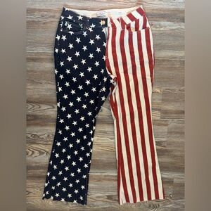 Women’s Judy Blue Flare Red White and Blue Pants - 16W